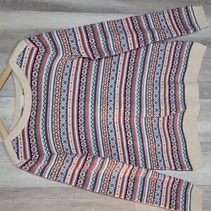 🛍Talbots Womens Large Colorful‎ Fair Isle Striped Long Sleeve Crew Neck Sweater